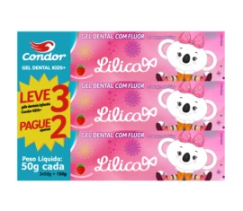 Gel Dental Condor  Lilica Ripilica com Flúor Kids+ 50g Promocional Leve 3 Pague2