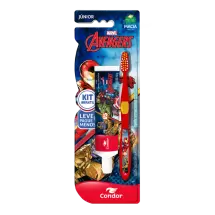 Kit Escova Dental Júnior + Gel Dental com Flúor Morango 50g Avengers Homem de Ferro