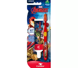 Kit Escova Dental Júnior + Gel Dental com Flúor Morango 50g Avengers Homem de Ferro