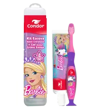 KIT INFANTIL KIDS BARBIE ESCOVA + GEL DENTAL GRÁTIS ESTOJO