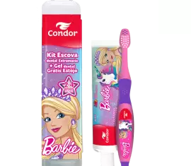KIT INFANTIL KIDS BARBIE ESCOVA + GEL DENTAL GRÁTIS ESTOJO