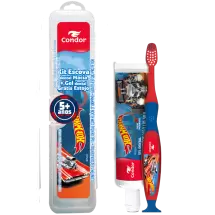 Kit Infantil Kids+ Hot Wheels Escova + Gel Dental Grátis Estojo