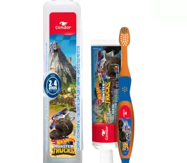 KIT INFANTIL KIDS HOT WHEELS ESCOVA + GEL DENTAL GRÁTIS ESTOJO