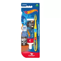 Kit Escova Dental Júnior + Gel Dental com Flúor Morango 50g Hot Wheels