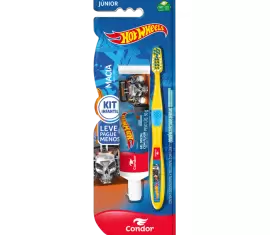 Kit Escova Dental Júnior + Gel Dental com Flúor Morango 50g Hot Wheels
