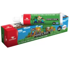 Gel Dental Condor Minecraft Kids+ com Flúor Morango 50g