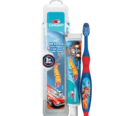 KIT INFANTIL KIDS+ HOT WHEELS ESCOVA + GEL DENTAL GRÁTIS ESTOJO