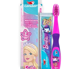 KIT INFANTIL KIDS BARBIE ESCOVA + GEL DENTAL GRÁTIS ESTOJO