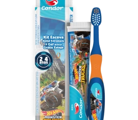 KIT INFANTIL KIDS HOT WHEELS ESCOVA + GEL DENTAL GRÁTIS ESTOJO