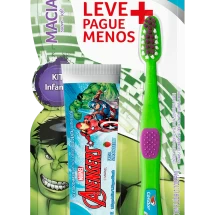 Kit Escova Dental Júnior + Gel Dental com Flúor Morango 50g Avengers Hulk